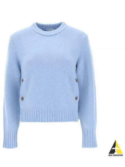 Metal Note Button Wool Knit Top Blue - BOTTEGA VENETA - BALAAN 2