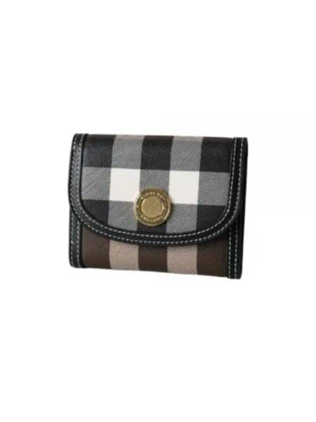 Check Print Leather Half Wallet Brown - BURBERRY - BALAAN 2