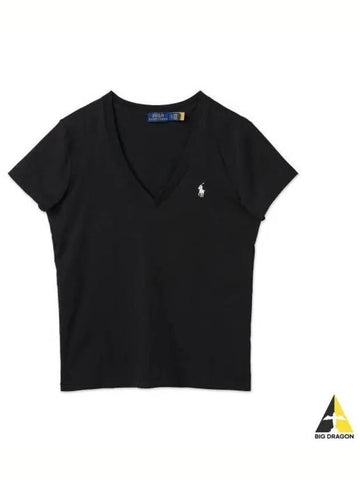 W Cotton Jersey V Neck Tee Black - POLO RALPH LAUREN - BALAAN 1