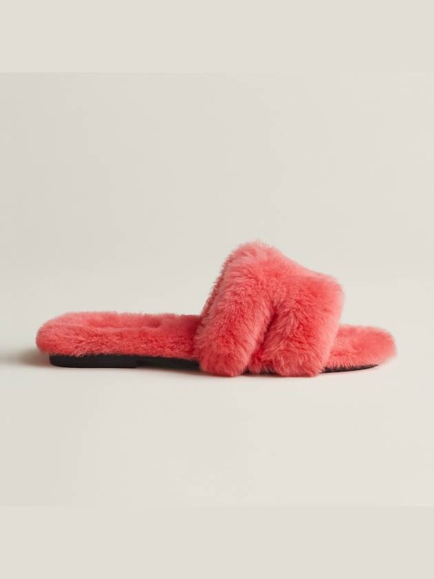 H Oran Shearling Fur Slipper Sandals Pink H231288Z - HERMES - BALAAN 2