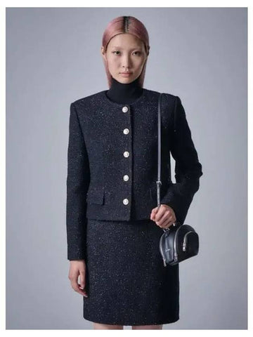 Round neck cropped tweed jacket jumper black domestic product GM0024071749872 - JUUN.J - BALAAN 1