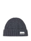 Logo Cable Knit Beanie Grey - GANNI - BALAAN 1