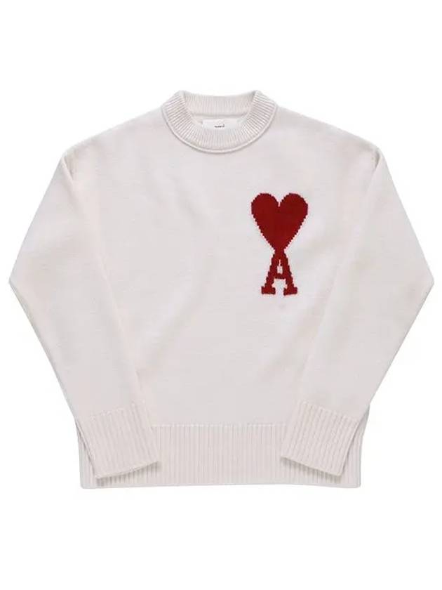 Intarsia Big Heart Logo Wool Knit Top Ivory - AMI - BALAAN 3