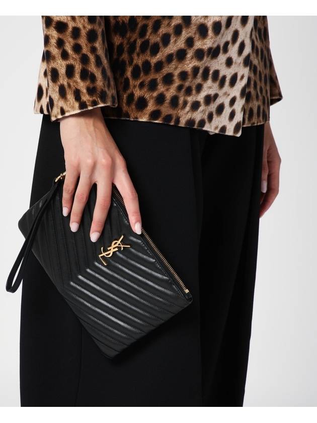 Matelasse Monogram Logo Strap Clutch Bag Black - SAINT LAURENT - BALAAN 6