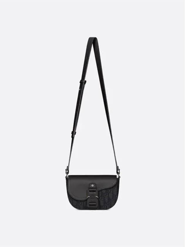 Mini Saddle Strap Grained Calfskin Oblique Jacquard Messenger Bag Black - DIOR - BALAAN 6