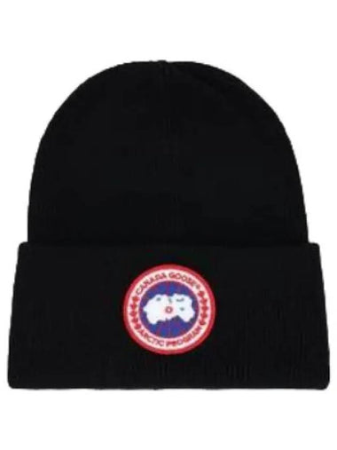 Logo Patch Wool Beanie Black - CANADA GOOSE - BALAAN 1