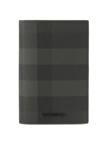 Check Pattern Leather Card Wallet Grey - BURBERRY - BALAAN 1