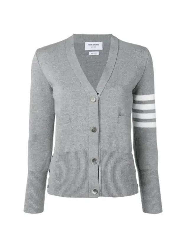 Milano Stitch 4 Bar Classic V Neck Fine Merino Wool Cardigan Grey - THOM BROWNE - BALAAN 2