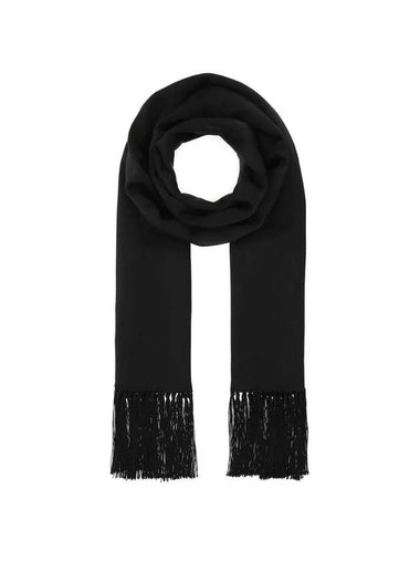 Monogram Pattern Fringe Muffler Black - SAINT LAURENT - BALAAN 1