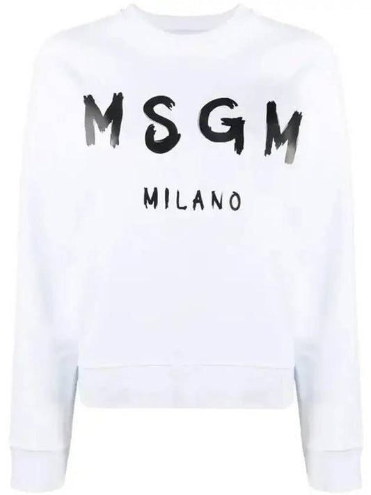 Women's Logo Brush Print Sweatshirt White - MSGM - BALAAN.