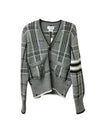 Hairline Check Intarsia Classic Cashmere V Neck Cardigan Light Grey - THOM BROWNE - BALAAN 1