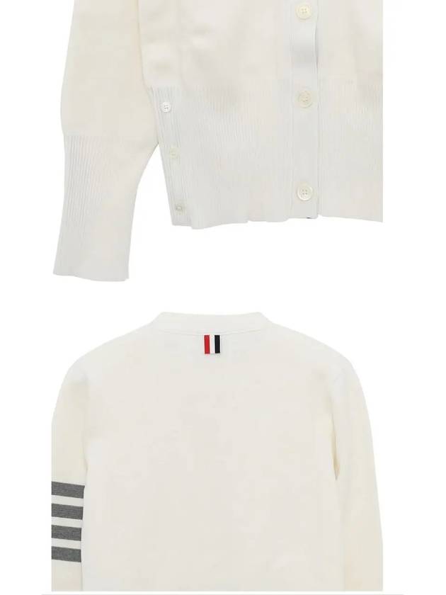 Milano Stitch 4 Bar Classic V Neck Fine Merino Wool Cardigan White - THOM BROWNE - BALAAN 4