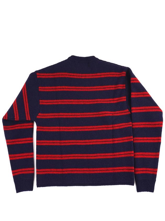 Striped Logo Shetland Wool Crew Neck Knit Top Red Blue - MIU MIU - BALAAN 8