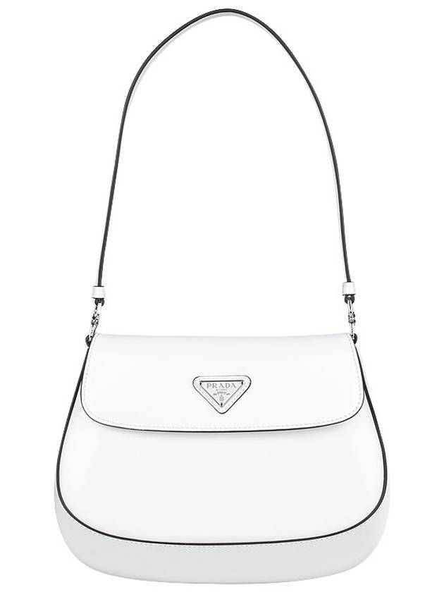 Cleo Brushed Leather Flap Shoulder Bag White - PRADA - 1