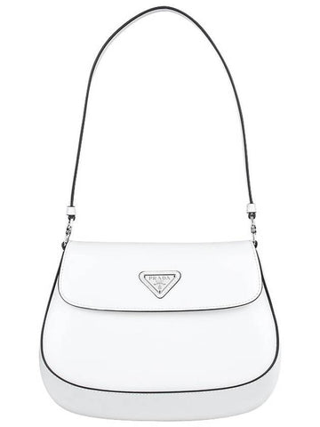 Cleo Brushed Leather Flap Shoulder Bag White - PRADA - 1