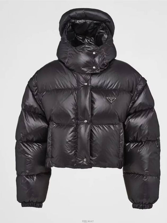 Re Nylon Convertible Crop Down Jacket Black - PRADA - BALAAN 2