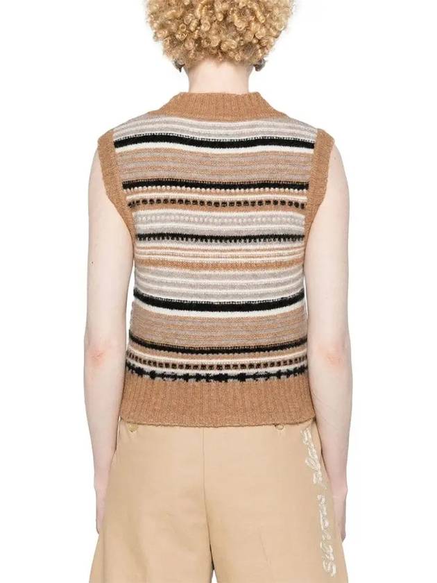 Striped Soft Wool Knit Vest Brown - GANNI - BALAAN 4