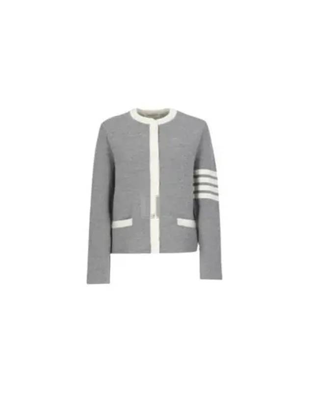 Double Face 4Bar Wool Cardigan Grey - THOM BROWNE - BALAAN 2