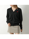 heart logo V-neck wool cardigan black - AMI - BALAAN 2