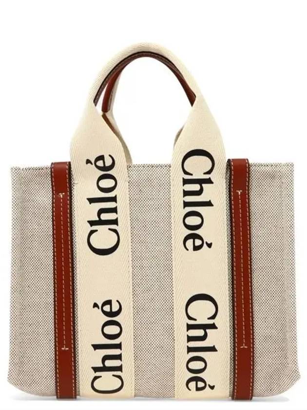 Woody Small Canvas Tote Bag White Brown Beige - CHLOE - BALAAN 4