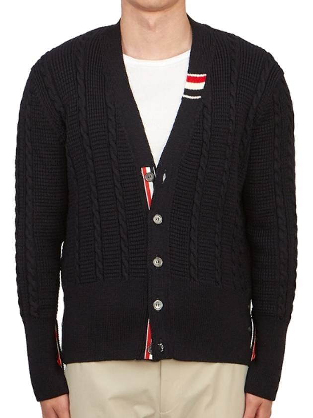 Cable Knitwear Virgin Wool Cardigan Navy - THOM BROWNE - BALAAN 2