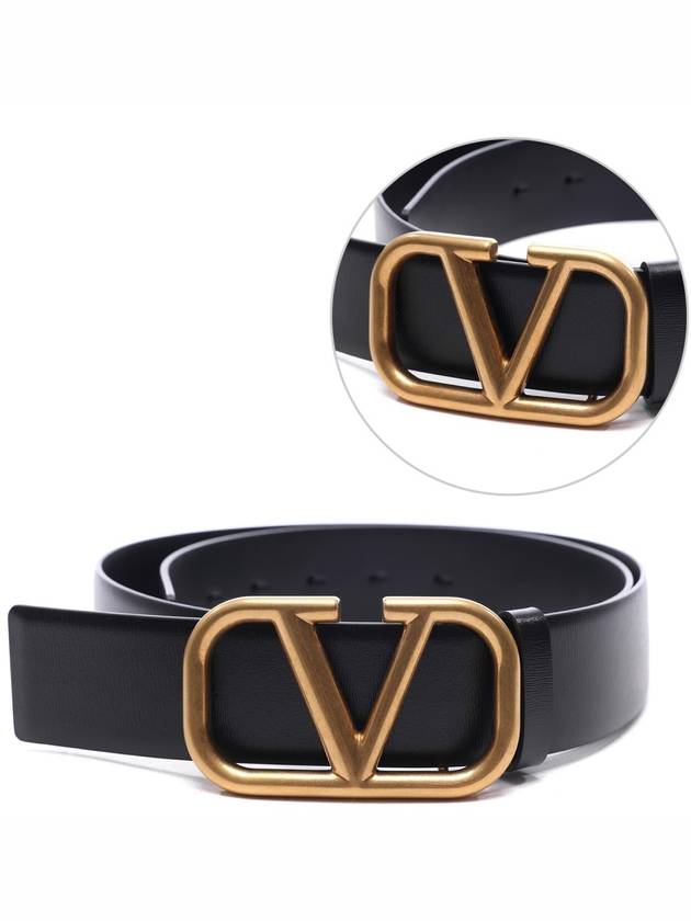 V Logo 40MM Leather Belt Black - VALENTINO - BALAAN 2