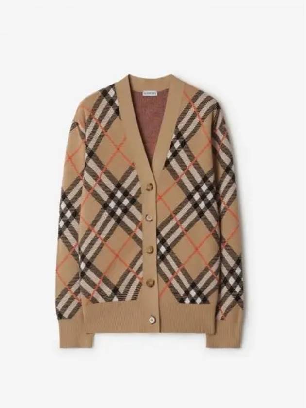 Check Wool Blend Cardigan Beige - BURBERRY - BALAAN 2