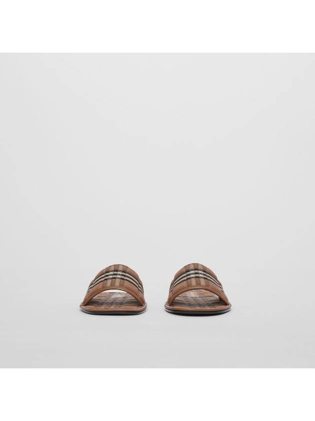 Check Quilted Cotton Leather Slippers Brown - BURBERRY - BALAAN 2