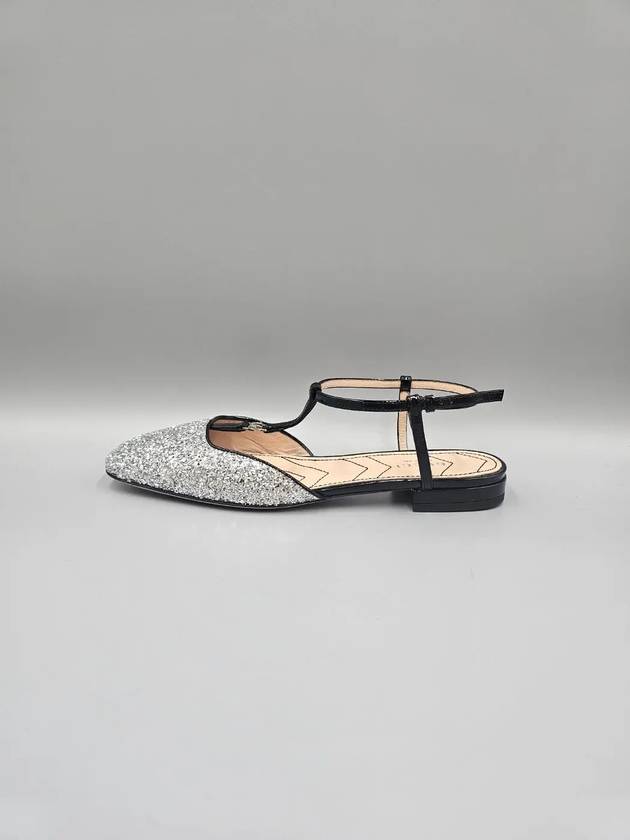 Leather Glitter Detail Flat Shoes Silver - GUCCI - BALAAN 5