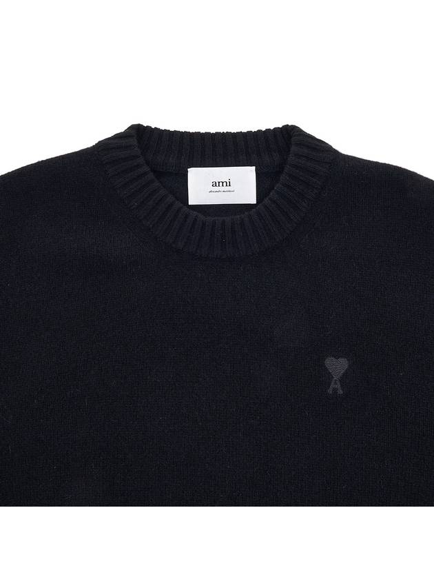 Chain Stitch Heart Logo Cashmere Knit Top Black - AMI - BALAAN 4