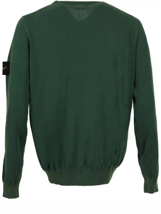 Logo Patch Round Neck Cotton Knit Top Dark Green - STONE ISLAND - BALAAN 4