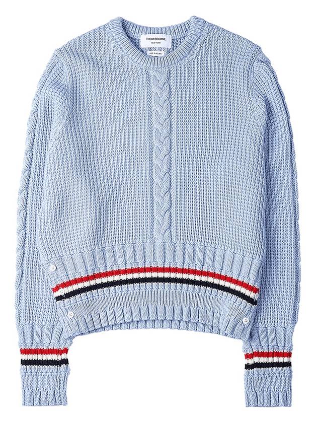 Men's Cable Stitch Merino Striped Wool Knit Top Light Blue - THOM BROWNE - BALAAN 11