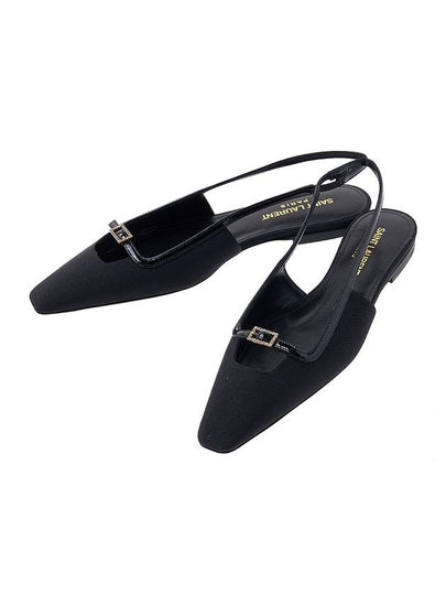 Blade Ottoman Fabric Patent Leather Slingback Flats Black - SAINT LAURENT - BALAAN 2