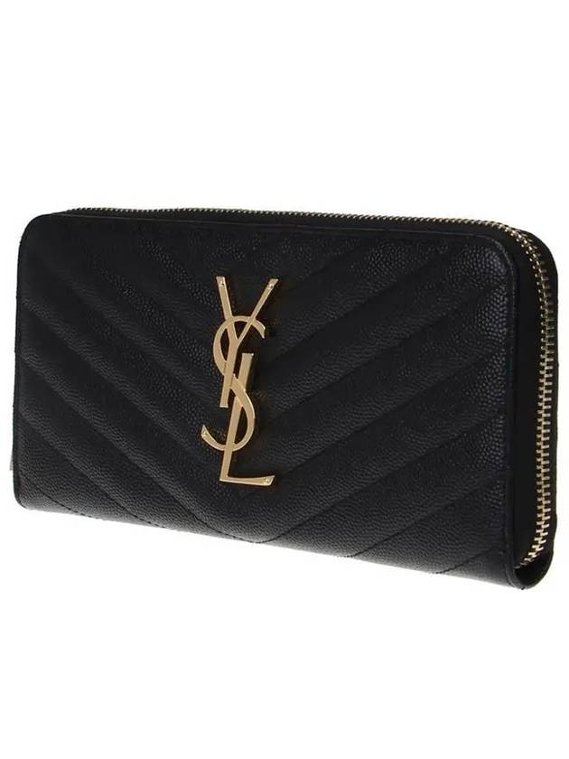 Matelasse Monogram Zipper Around Long Wallet Black - SAINT LAURENT - BALAAN 3