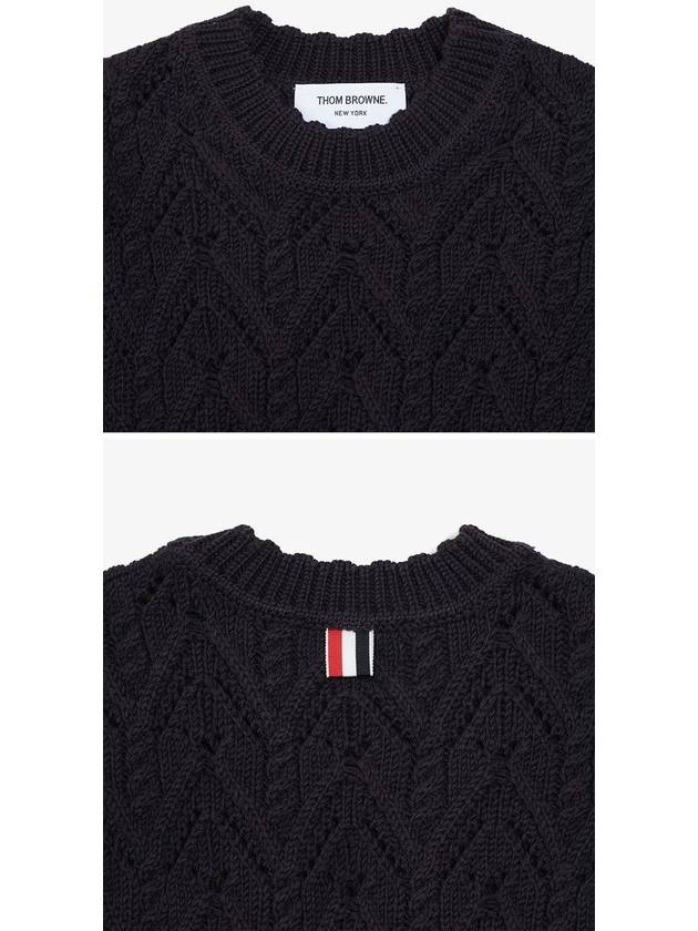 Women's Pointel Cable Merino Wool Pullover Knit Top Navy - THOM BROWNE - BALAAN 5