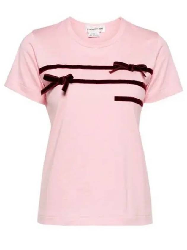 Velvet Ribbon Short Sleeve T-Shirt Pink - COMME DES GARCONS - BALAAN 2