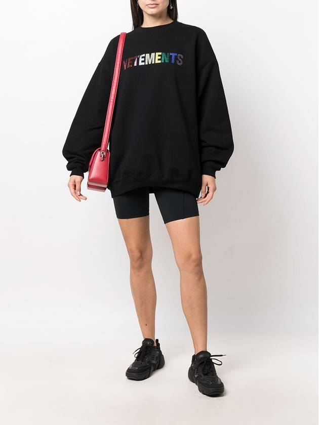 Crystal Logo Crew Neck Sweatshirt Black - VETEMENTS - BALAAN 5