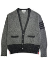 Men's Jersey Stitch Mohair Tweed 4 Lines V-Neck Cardigan Grey - THOM BROWNE - BALAAN 2