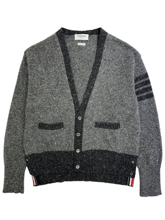 Men's Jersey Stitch Mohair Tweed 4 Lines V-Neck Cardigan Grey - THOM BROWNE - BALAAN 2