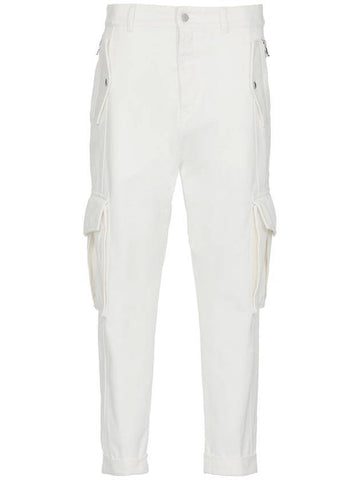 Men's Cargo Cotton Straight Pants White - BALMAIN - BALAAN 1