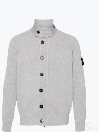 Wappen High Neck Button Up Wool Cardigan Melange Grey - STONE ISLAND - BALAAN 2