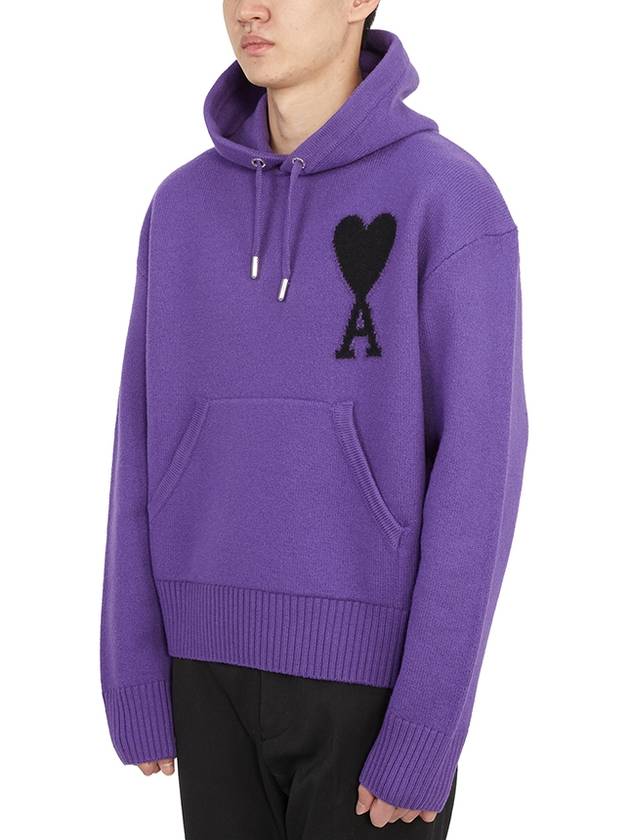 Big Heart Logo Wool Hoodie Purple - AMI - BALAAN 3