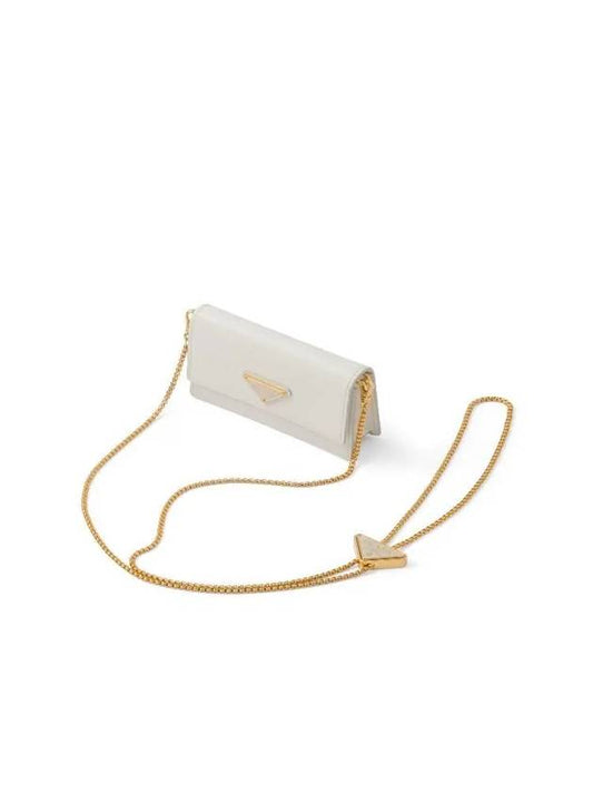 Prada Chain Strap Saffiano Leather Card Wallet White - PRADA - BALAAN 1