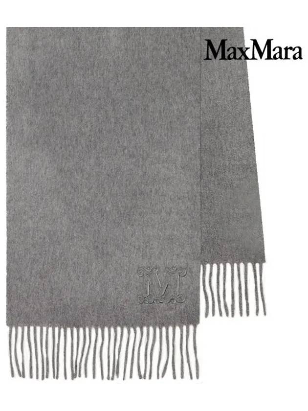 Wsdahlia Embroid M Logo Fringe Cashmere Muffler Light Grey - MAX MARA - BALAAN 4