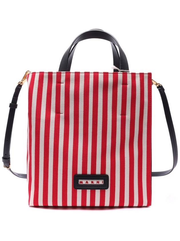 Logo Striped Tote Bag Red - MARNI - BALAAN 3