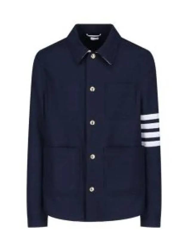 Stripe Detail Button Wool Jacket Navy - THOM BROWNE - BALAAN 2