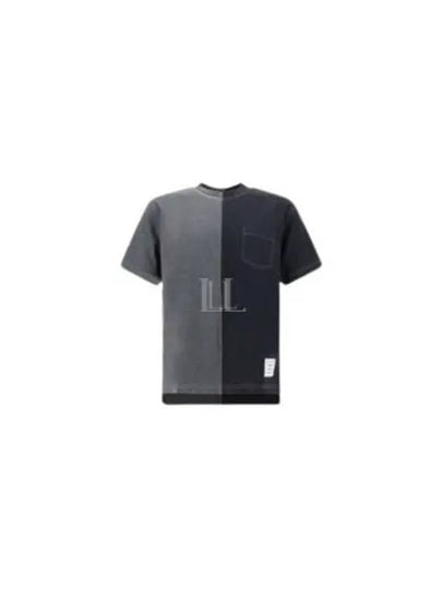 Contrast Stitching Pocket Funmix Cotton Milano Short Sleeve T-Shirt Grey - THOM BROWNE - BALAAN 2