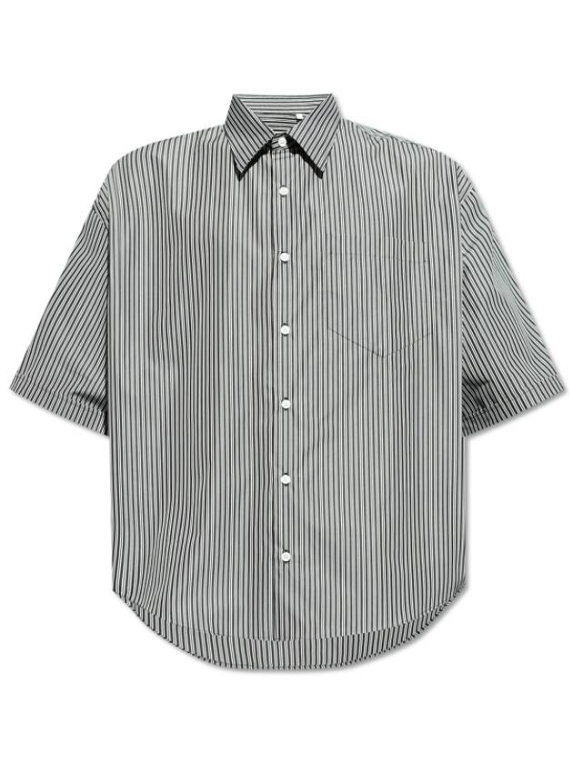 Striped Boxy Fit Short Sleeve Shirt Grey - AMI - BALAAN 2