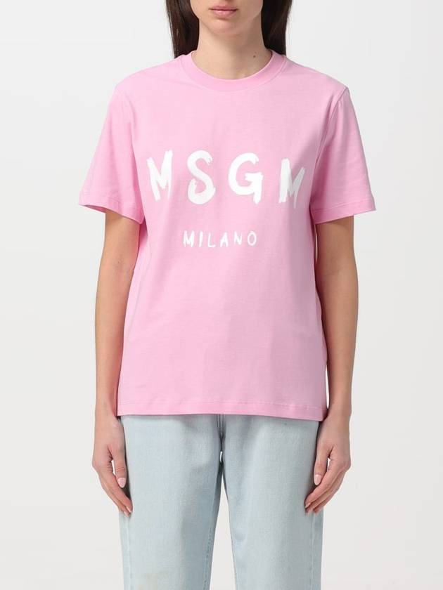 Brushed Logo Short Sleeve T-Shirt Pink - MSGM - BALAAN 2