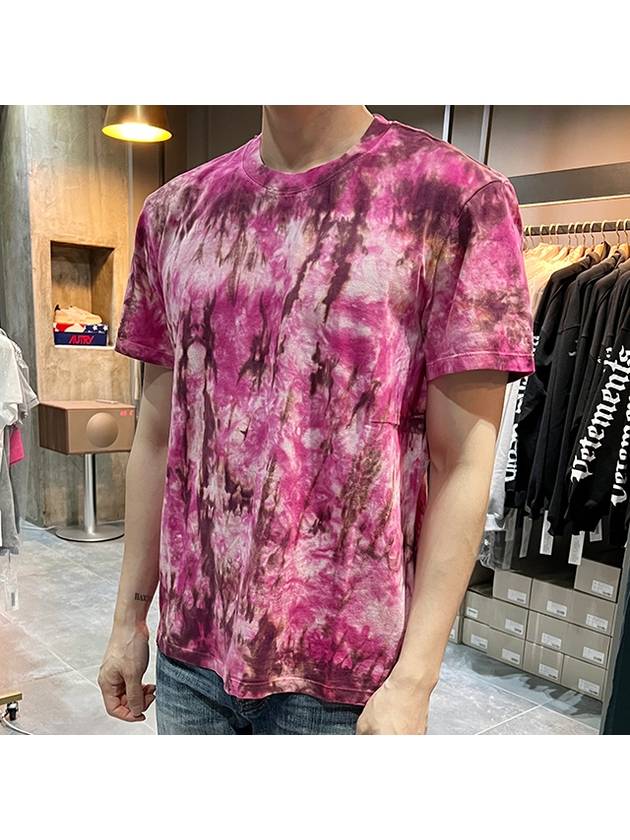 Tie Dye Printed Short Sleeve T-Shirt Pink - AMI - BALAAN 4